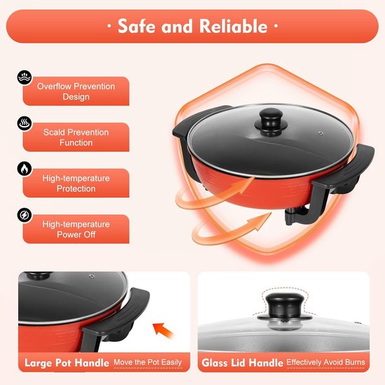 Elektrische Hot Pot - Wok Pan - Gezellig Tafelen - 5 Temperatuurstanden - 6 Liter - Rood — afbeelding 5