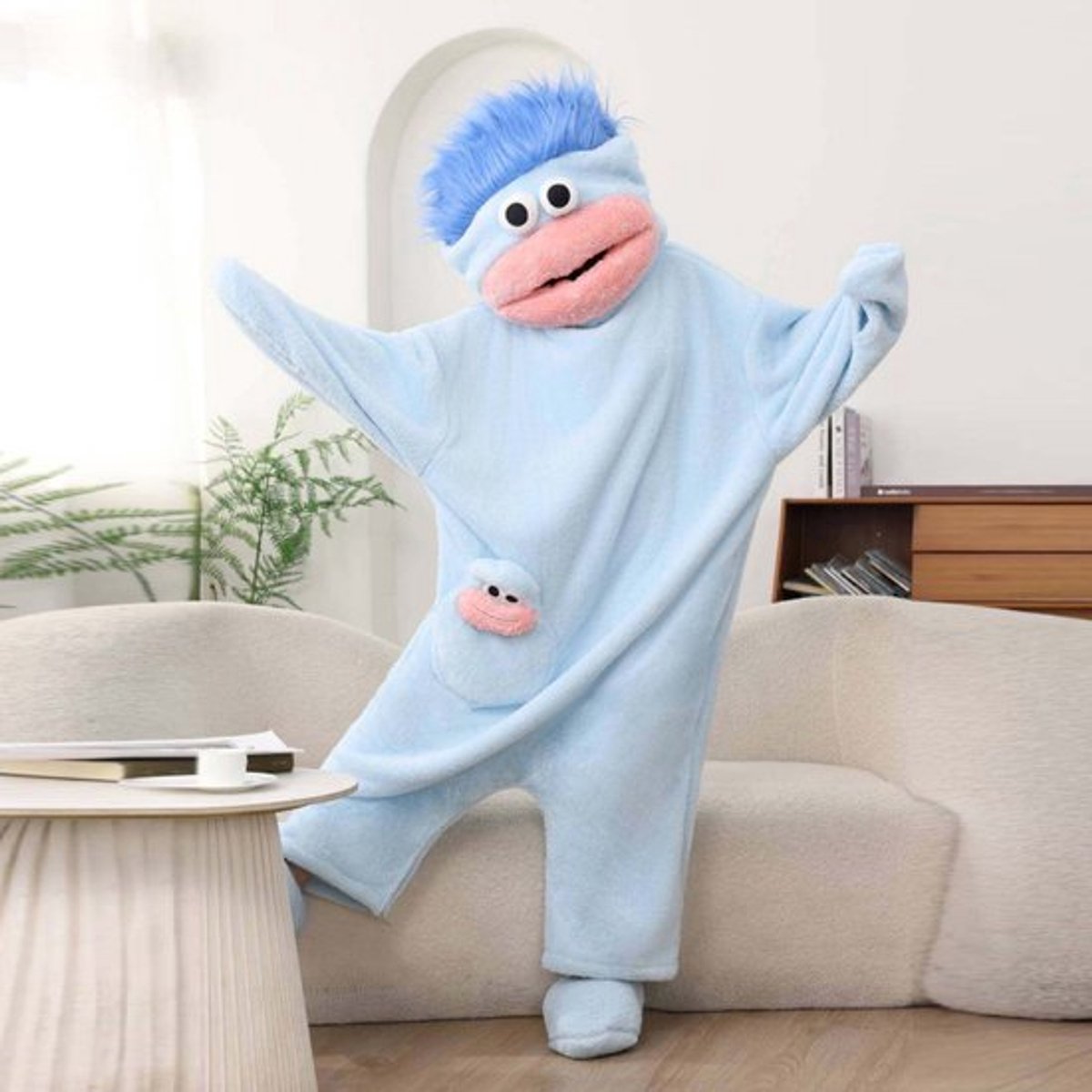 Casalora® Silly Onesie Blauw pluche monsteronesie pyjama's, gezellige full-body slaapkleding met zachte stof, lange mouwen, schattig cartoondesign