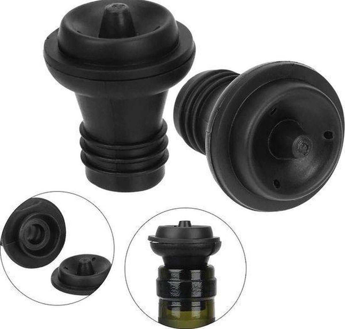 Okado Vacuüm Wijnstoppers Wijndoppen – Zwart – 2 Stuks – 4 cm
