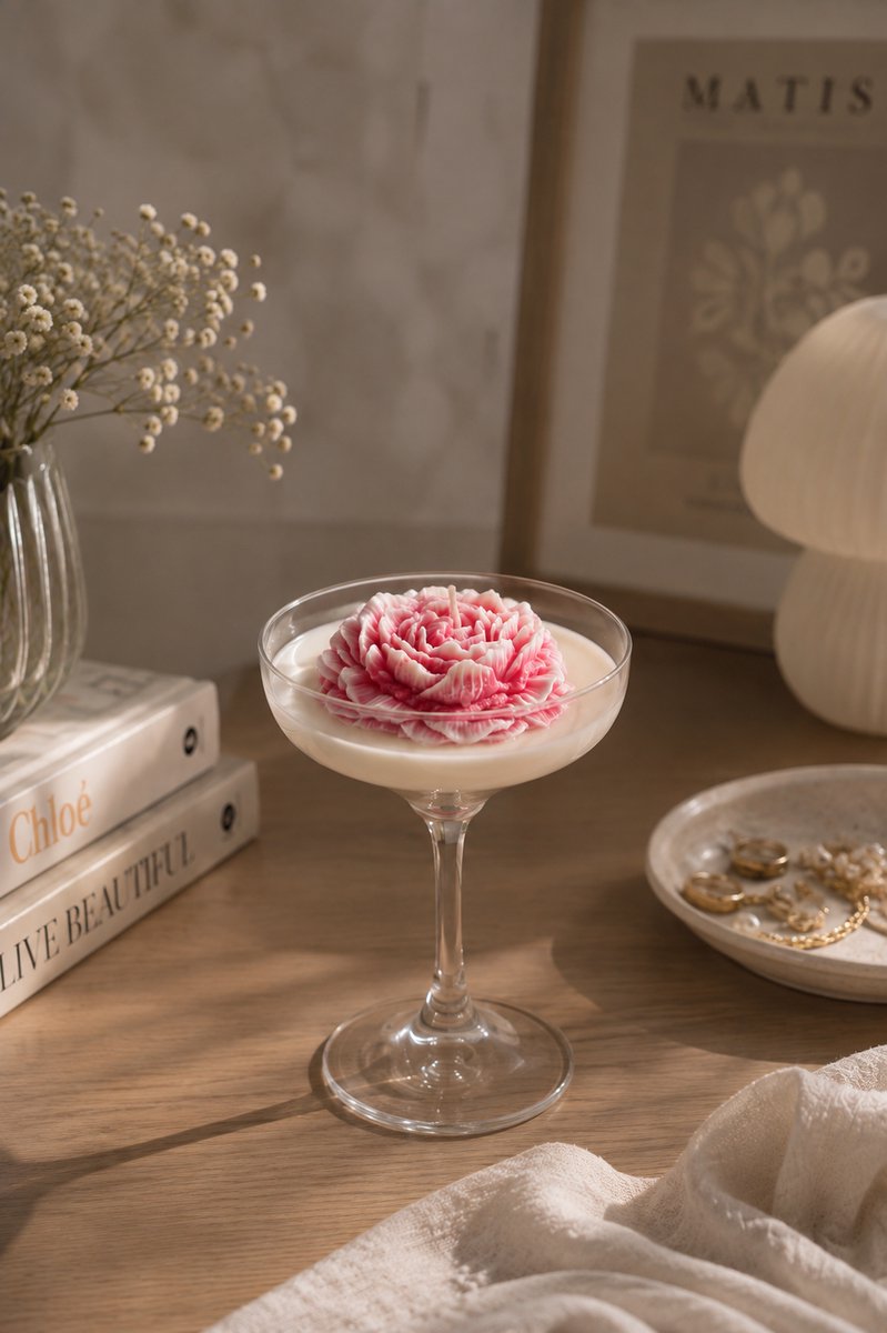 Geurkaars Belle Pétale – Luxe Bloemkaars – Rode Bloem – Sfeervolle Decoratie