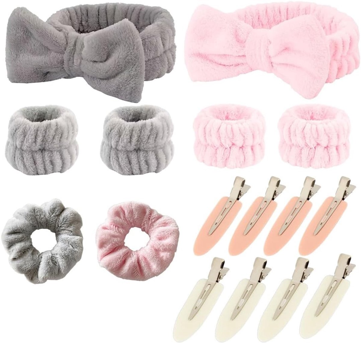 Set van 16 stuks: 2 make-up hoofdbanden voor vrouwen, 4 gezichtwas cuffs, 2 haarbanden, 8 haarspelden, zachte en absorberende spa haaraccessoires voor thuisgebruik