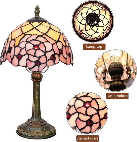 Tiffany Lamp in geblood glazen tafellamp, 20,3 x 20,3 x 35,6 cm, bureauleeslamp, decoratie naast slaapkamer, woonkamer, huis van OEMG — afbeelding 5
