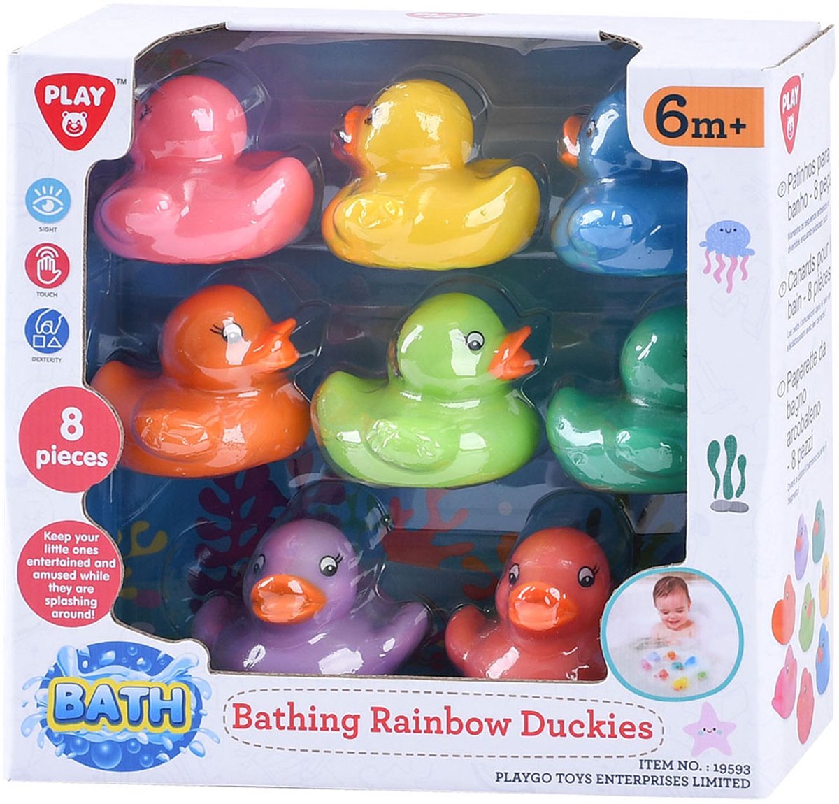Play badeendjes regenboog set - kleurrijk badspeelgoed 8 stuks.