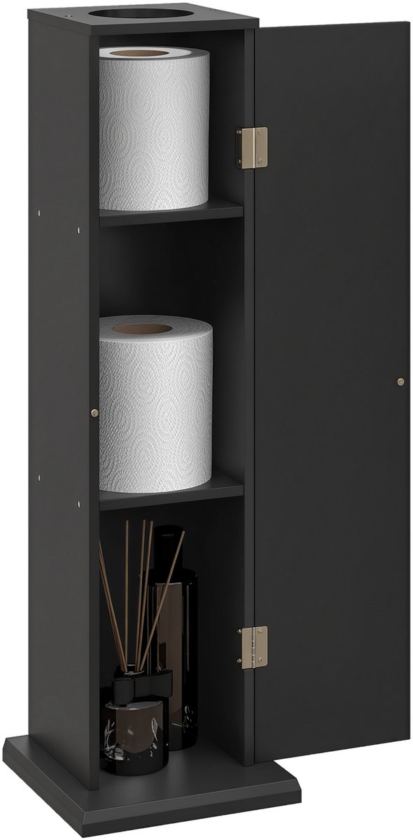 Staande toiletrolhouder - Badkamerkast - Smalle badkamerkast - Zwart
