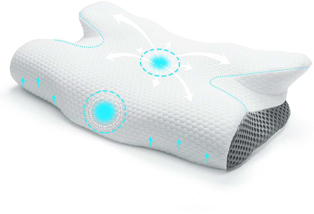 Kussen van traagschuim – Orthopedisch nekkussen – Diamantvormig kussen – Hoofdsteun voor volwassenen – Anti-snurkkussen – Verlicht nekklachten – Ergonomisch – Ademend en verkoelend – 61*30*12 cm – Wit/Grijs