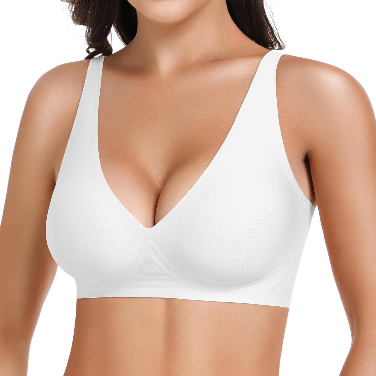 Naadloze beha voor dames, zonder beugel, V-hals, bralette, zachte push-up beha, gevoerd, klassieke bustier, T-shirts, beha, naadloze beha met extra beha-verlenging