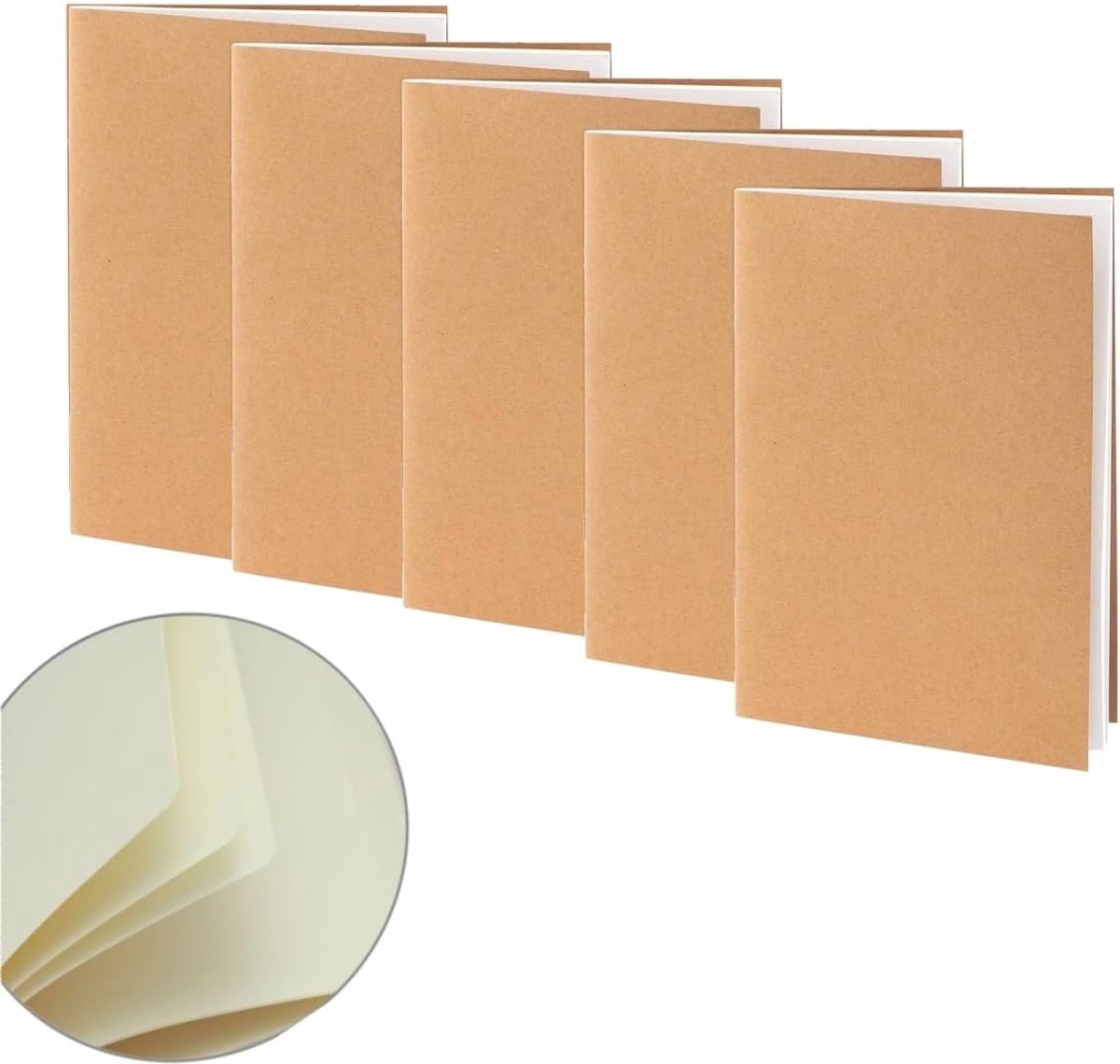 Notitieblok, A5, 5 stuks, kraftpapier, leeg schetsblok, tekenblok met 72 pagina's/36 vellen, dagboek, schrijfblok, tekenblok, voor memo's, schilderen en graffiti, gastgeschenken
