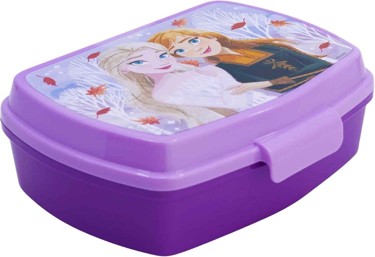 Broodtrommel voor kinderen van 3-8 jaar (17 x 14 cm), lunchbox van BPA-vrij kunststof, lunchbox voor snacks voor kleuterschool en school, kliksluiting (Frozen)