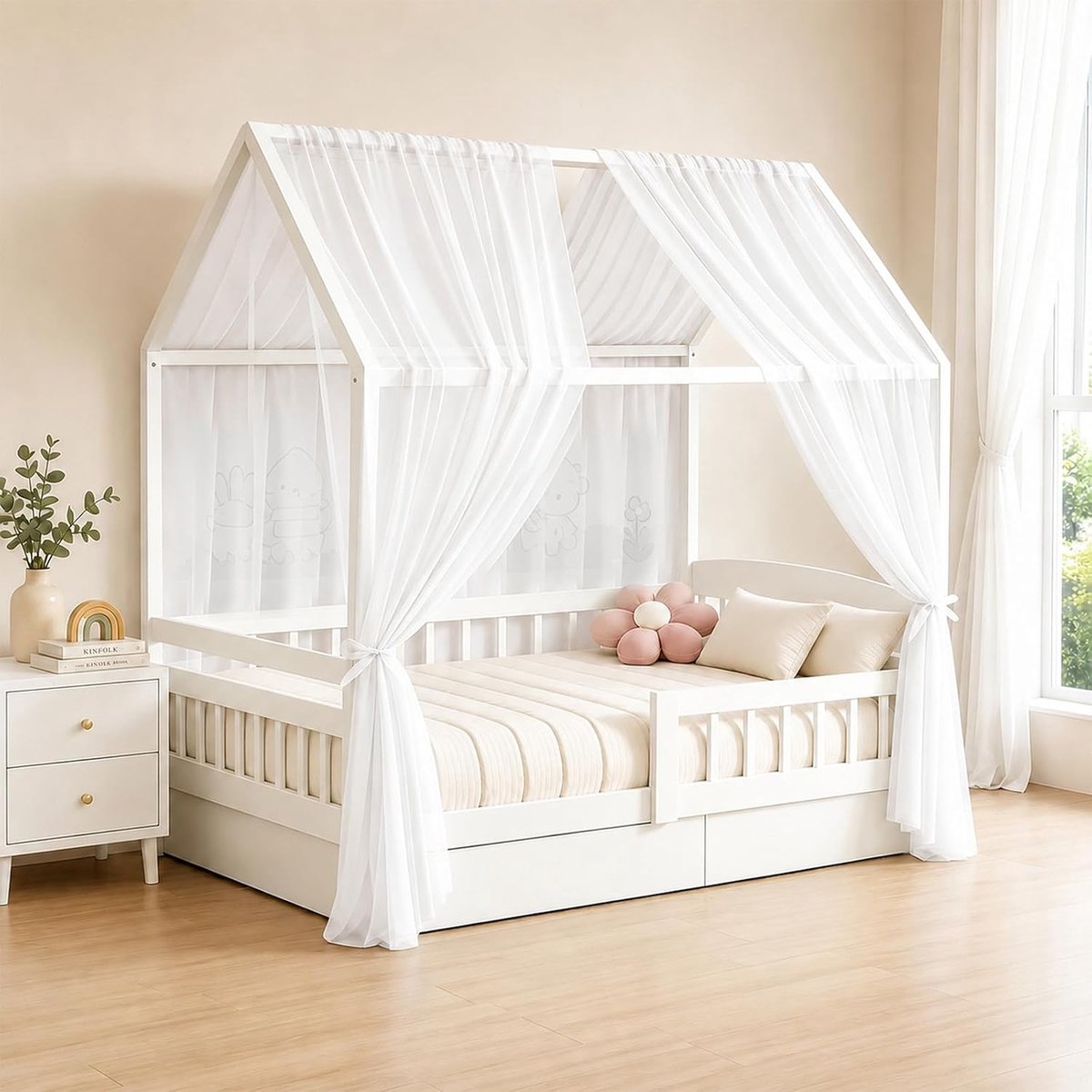 Hemel, 2 stuks, bedhemel, huisbed voor huisbed, decoratie, luchtdoorlatend bedgordijn, baldakijn, kinderkamer, decoratie voor huisbedden, meisjes, jongens, baldakijn, kinderbed, 350 x 150 cm