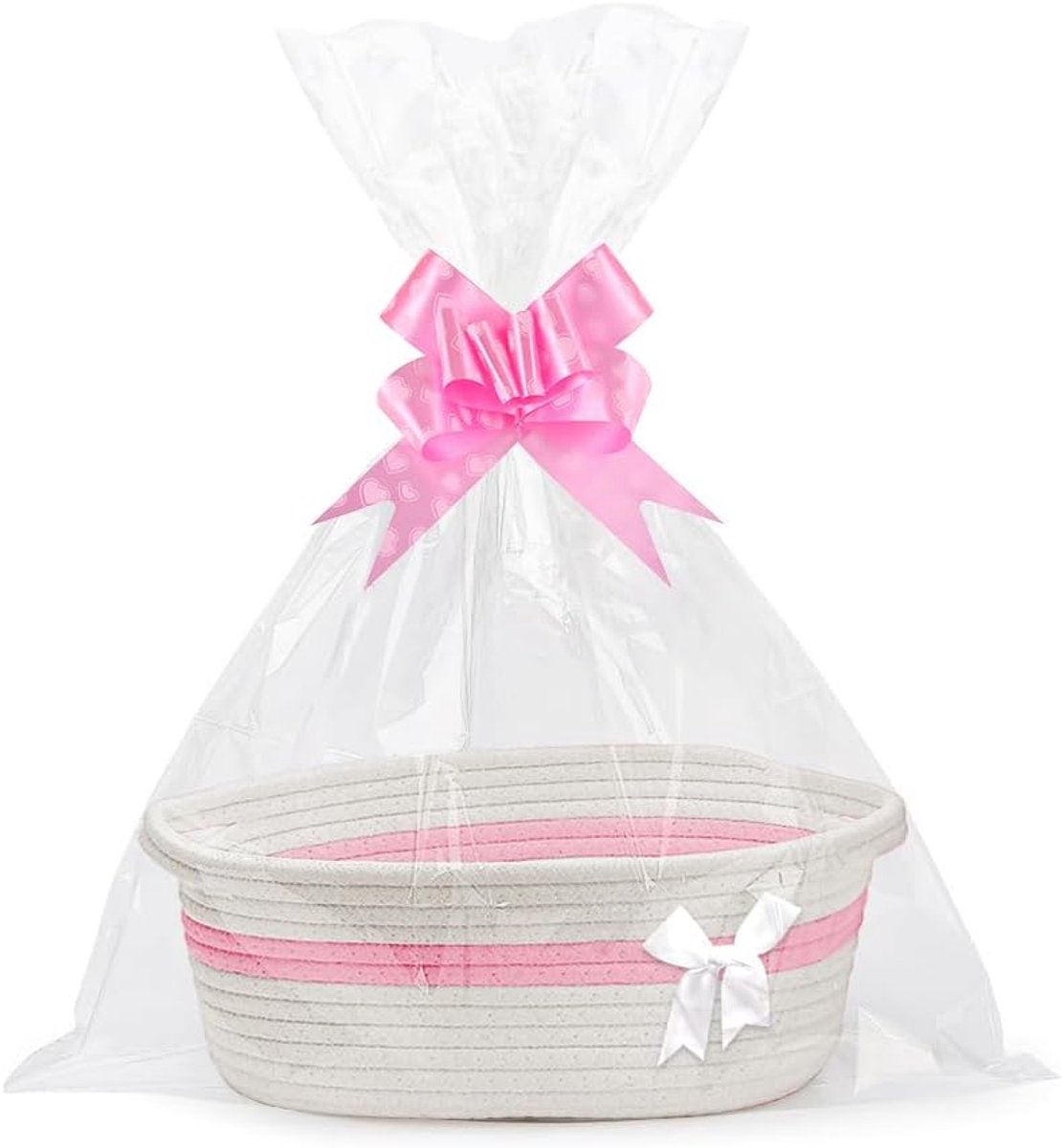 Cadeaumand, Geweven Cadeaumand met 2 Transparante Cadeautassen en 2 Cadeaustrikken, Lege Cadeaumand voor Babyshowers, Verjaardagen, Bruiloften, Thanksgiving, Kerstmis (Wit)