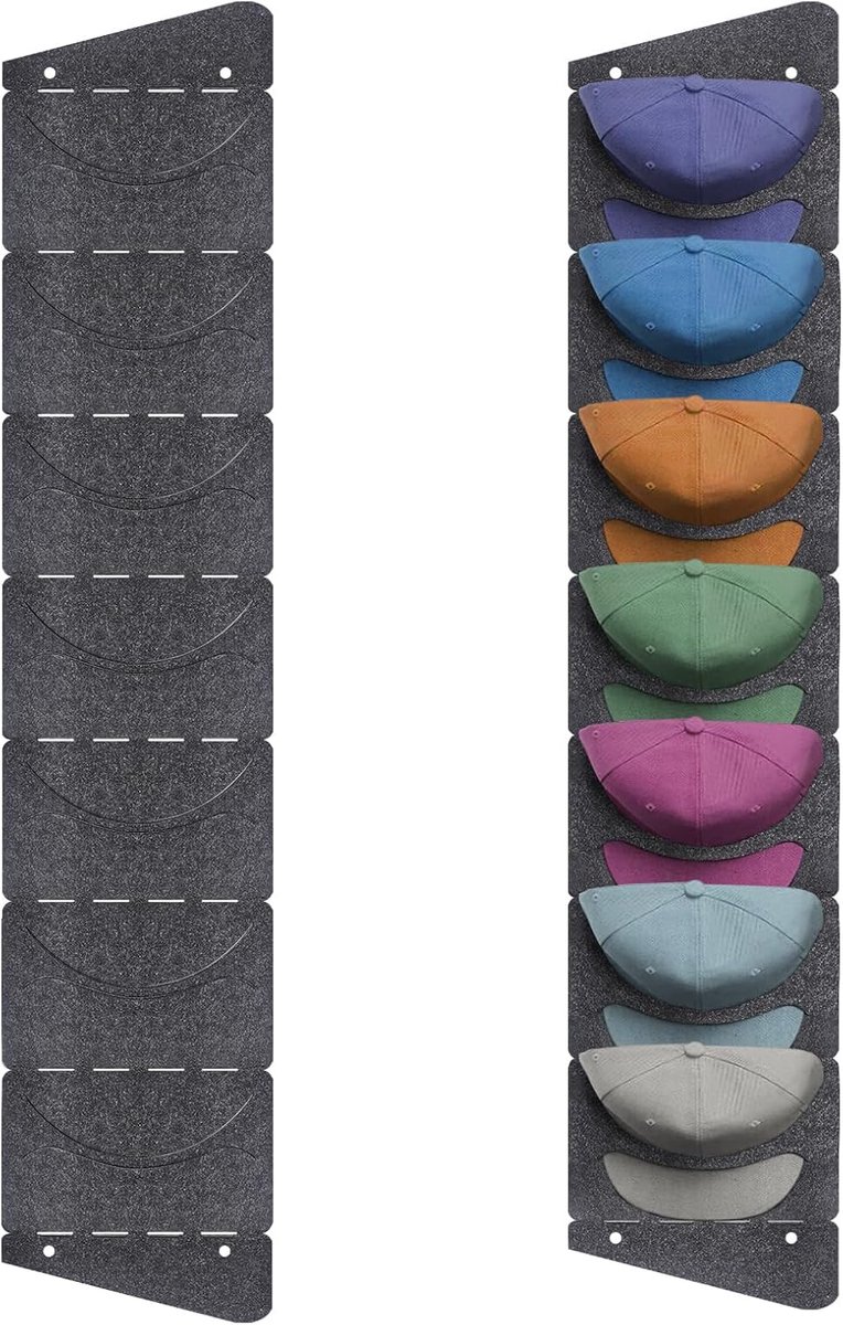Honkbalphouder, enkele rij opvouwbare kaphouder, muur met 7 zakken, baseballcap, organizer, opslag voor honkbalpetten, achterwand, kaphouder