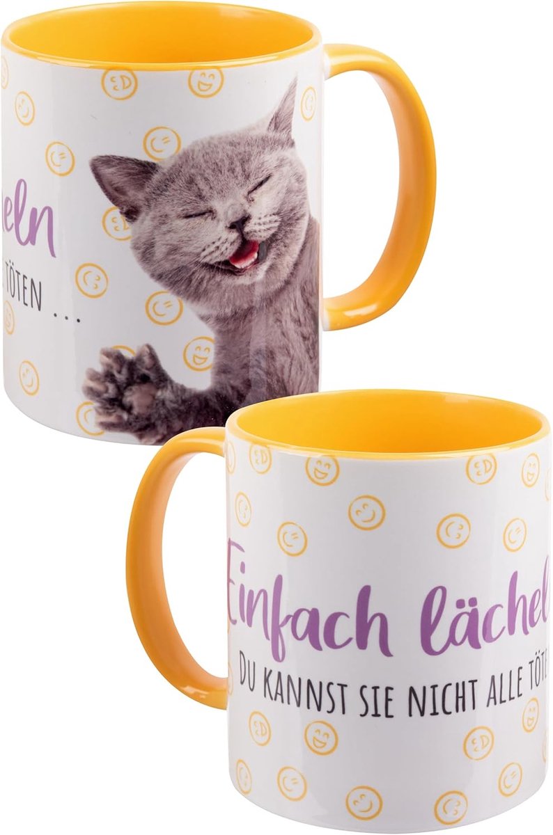- einfach Lächeln Du kann sie nicht alle töten - Kat Koffiemok Mok Koffiemok van Keramiek Geel Wit 320 ml