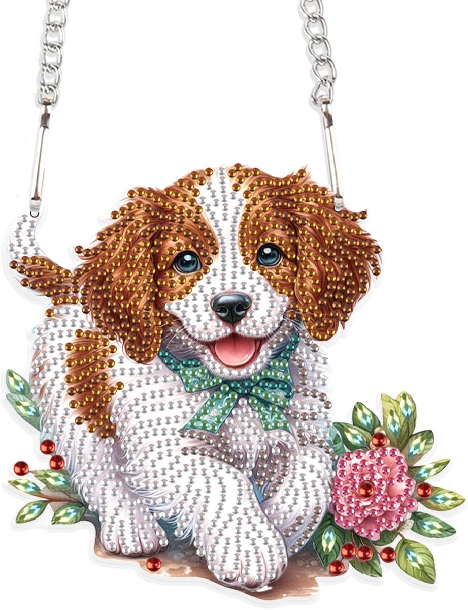 Diamond Painting Hanger Zonnevanger Diamond Painting Ornamenten Diamant Schilderij Borduurwerk Kruissteek Cadeau Venster Voordeur om op te hangen Decoratie || Diamond Painting Hond Bloemen
