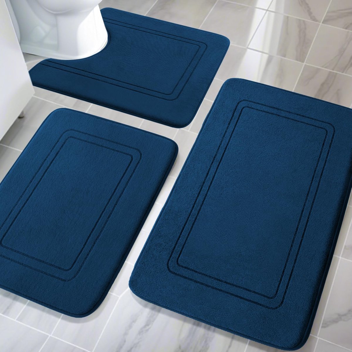 Chakme Set van 3 badkamervloerkleden, zachte badkamermat van memory foam en U-vormig toiletvloerkleed, antislip, wasbaar, set voordeurmatten