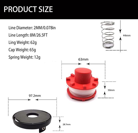 Spoelenset voor Einhell GE-CT 36/30 Li E SOLO AGILLO 36/255 BL AGILLO 18/200 (Vervanging: 3405096), 6 draadspoelen + 1 draadspoelkappen + 1 geveerd — afbeelding 2