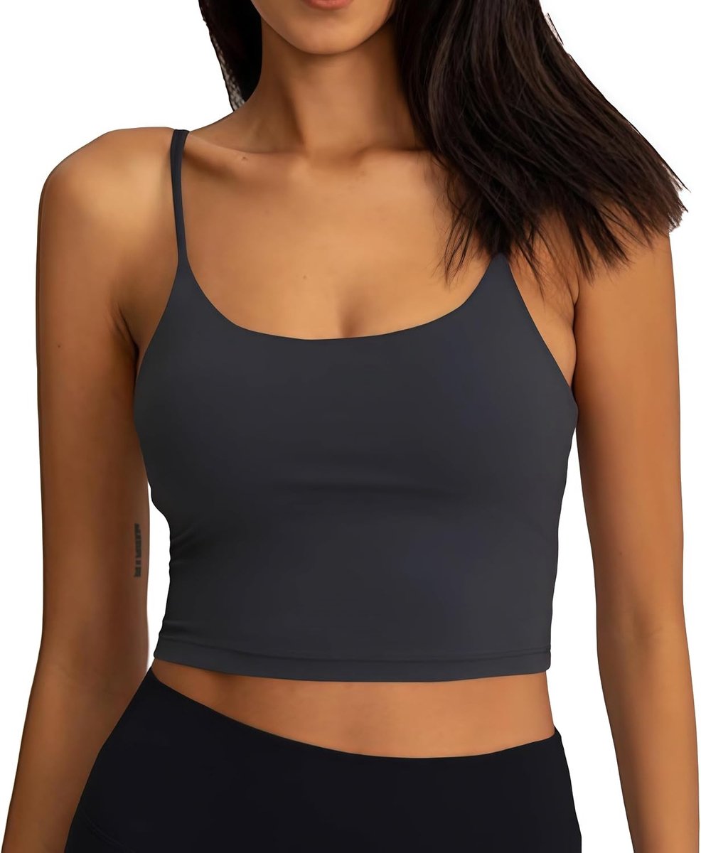 Sporttanktop voor dames, basic top, mouwloos, ademend en licht, voor gym, yoga, casual, korte tanktop met spaghettibandjes