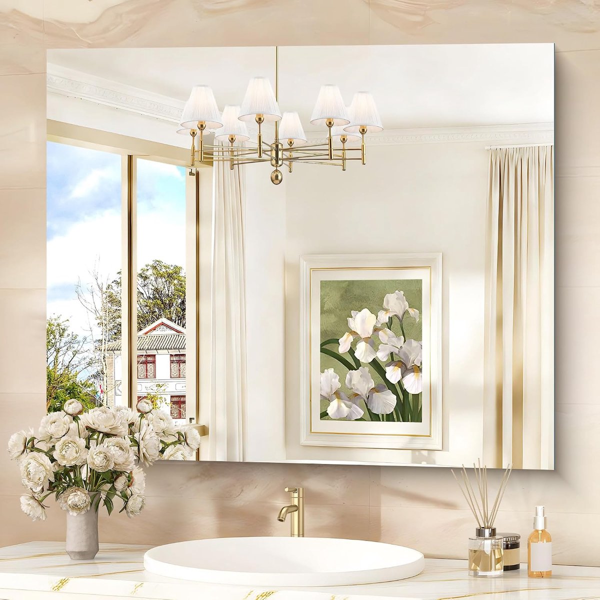 Lijstloze rechthoekige badkamerspiegel, 76x90 cm wandspiegel, onbreekbaar glas, HD-weerspiegeling, modern design, geschikt voor badkamer