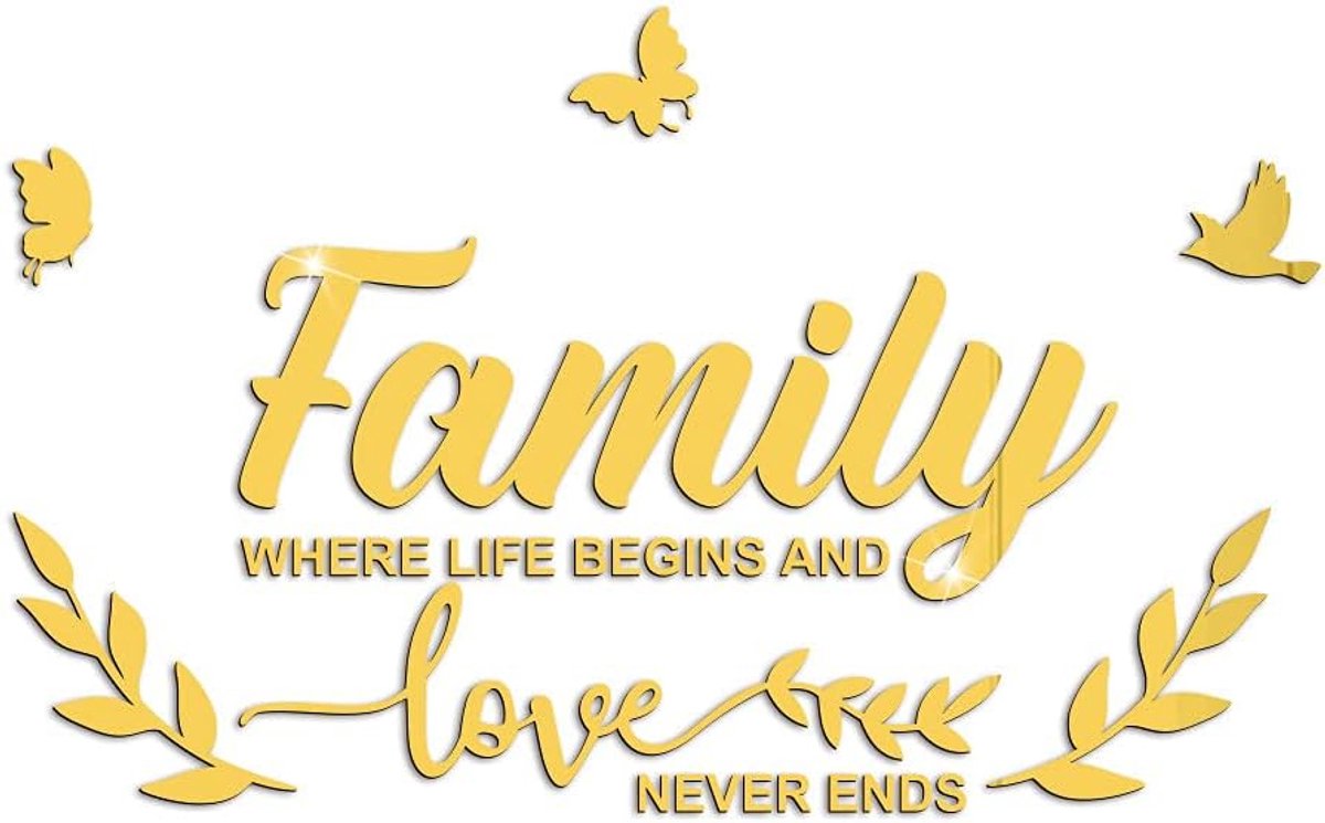 3D Family Vlinder Spiegel Wand Sticker Decoratie Sofa Achtergrond Muursticker Muursticker Wanddecoratie Wanddecoratie Decals voor Woonkamer Slaapkamer Huiscultuur, Goud