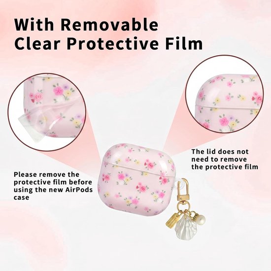 Hoes voor AirPods Pro 3 met Reinigingsset, Schattig Bloemendesign met Elegante Bloemen, Zachte TPU Beschermhoes voor Meisjes en Vrouwen, Compatibel met AirPods Pro 3e Generatie - Roze — afbeelding 5
