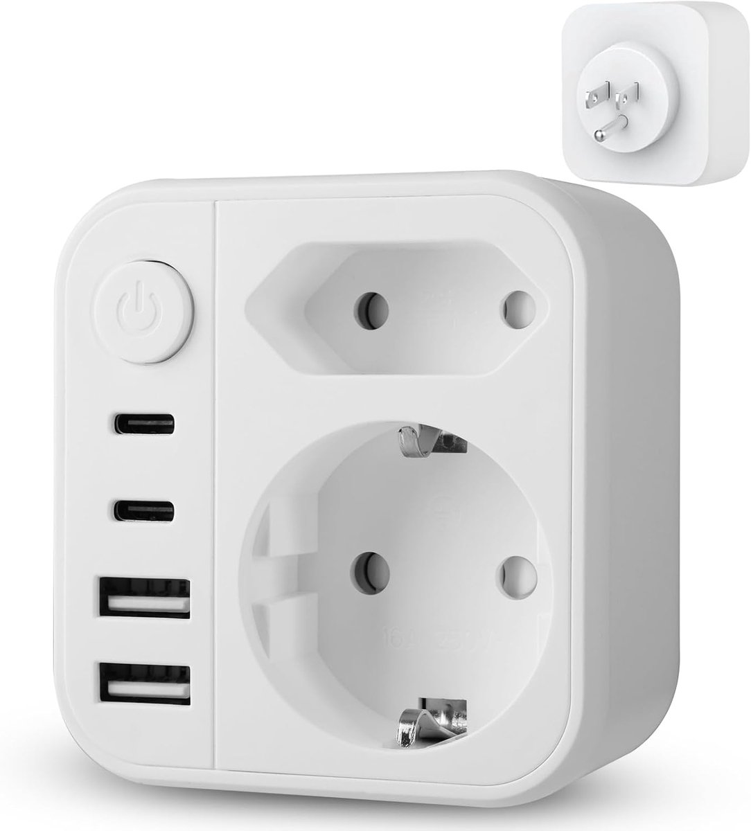 Amerikaans stopcontact, GeeRic 6 in 1 adapter van Italië naar Amerikaanse stekker met 2 USB A / Type-C schakelaar, veilige reisadapter type B, voor Canada, Mexico, Thailand, Colombia, 3400 W