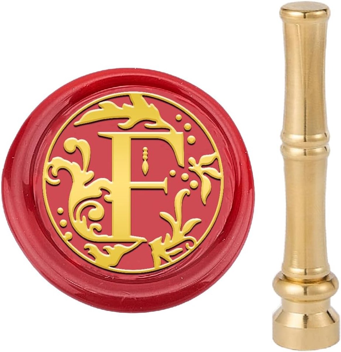 15mm Letter F Afdichting Wax Stempel Olijf Bladeren Retro Alfabet Initialen Mini Wax Seal Stempel Klassieke Vintage met Bamboe Stok Vorm Handvat voor Thanksgiving Card Envelop Bruiloft