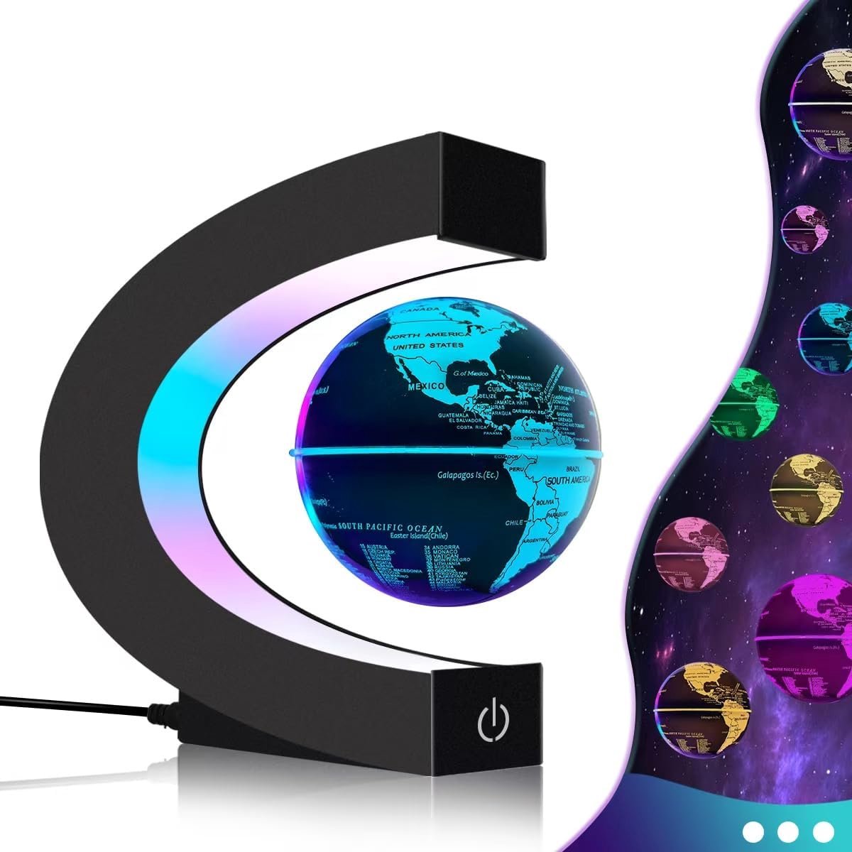 Wereldbollamp met ledlampen, cool gadget voor kantoor, thuis, plank, bureau, decoratie, cool cadeau voor mannen, vrouwen, vader, echtgenoot (wereldbol 8,5 cm)