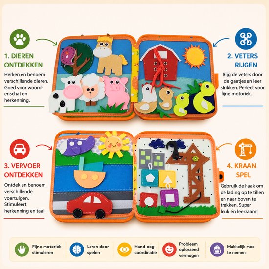 Joymaxx Montessori Busy Board - Baby Speelgoed 1 jaar - Activiteitenboek voor Peuters - Sensorisch Speelgoed 6 maanden tot 2 jaar - Montessori Speelgoed voor Onderweg - Cadeau Meisjes 18 maanden van Joymaxx — afbeelding 3