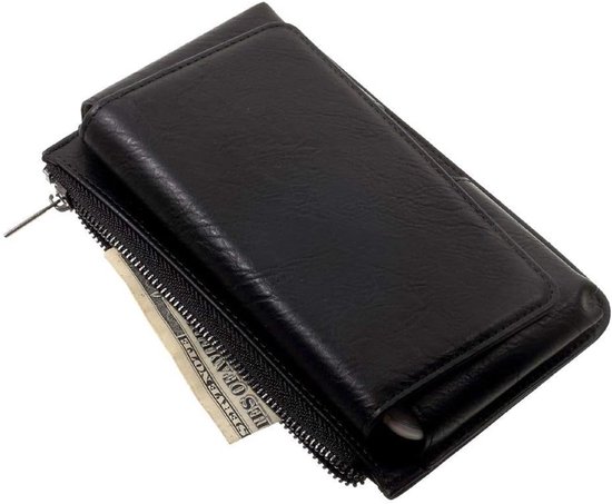 Horizontal Belt Case met Phone Holder Pouch & Binnenzak met Rits voorE-TEL M4 ELEGANT (2020) - Zwart — afbeelding 4