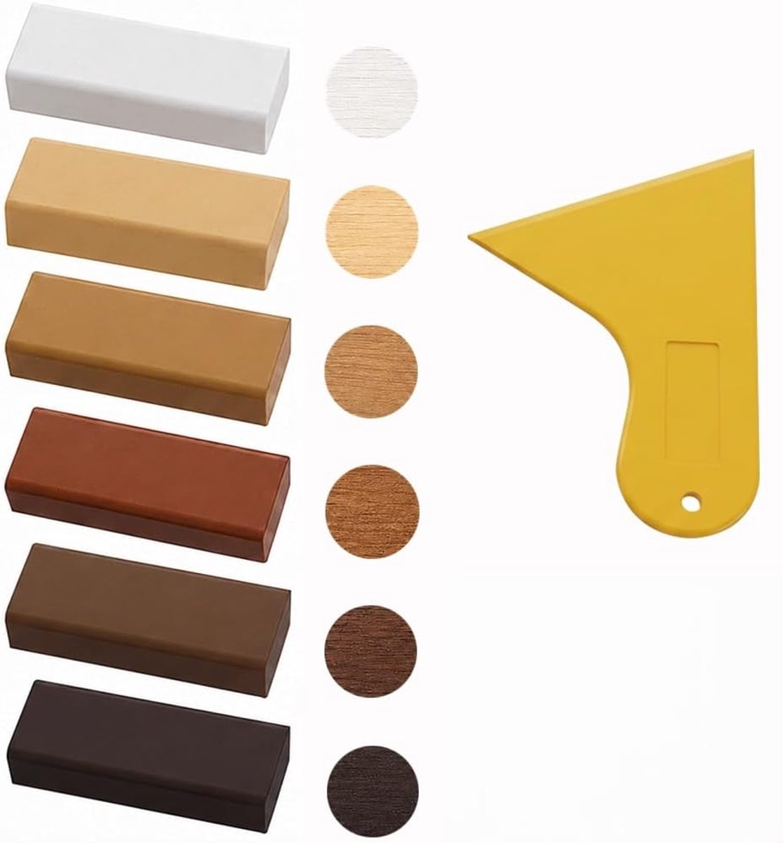 Reparatieset voor parket en meubels van hout, wasblokken, afdichtmiddel voor hout | Voor het repareren van krassen, gaten en scheuren op laminaatvloeren, tegels en werkblad, met schraper (donker)