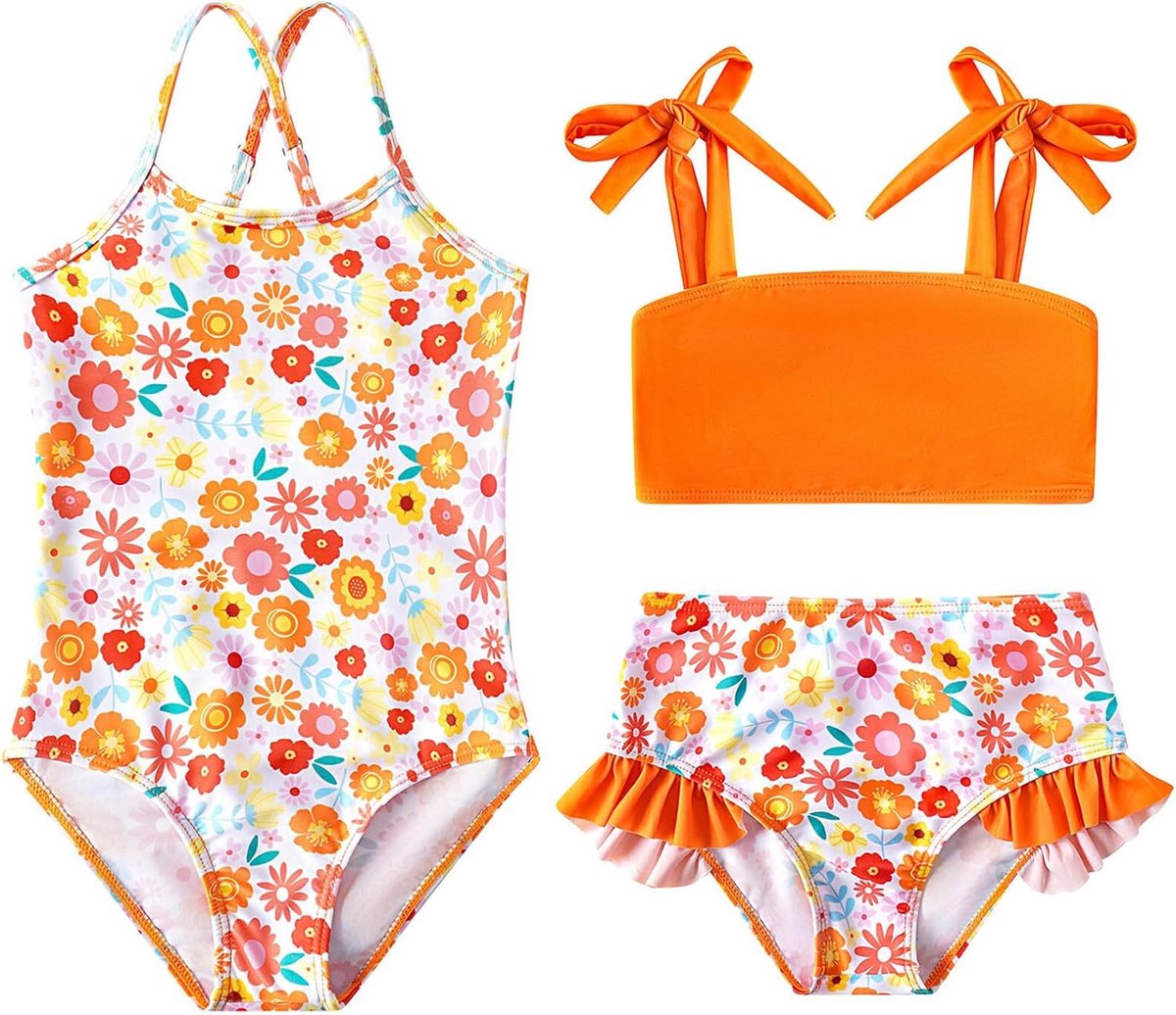 Badpak voor meisjes, eendelig badpak, bikiniset, twee sets badmode, zwemkostuum, strandbadpak voor kinderen van 2-7 jaar