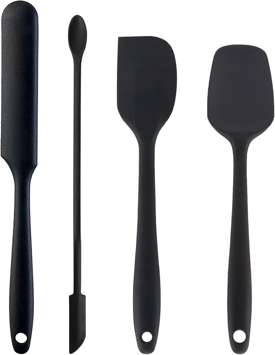 Spatels, keukengerei om te bakken, deegschraper, koken en mengen, 230 graden Celsius, hittebestendig, naadloos eendelig design, flexibele anti-aanbaklaag, zwart