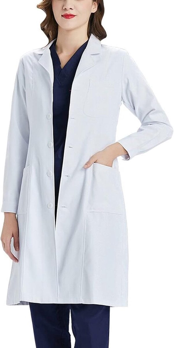 Dames, doktersjas,laboratoriumjas, wit, werkkleding, katoenen damesjas, met reverskraag, lange mouwen, geschikt voor werk, masseus, verpleegsters, cosplay, wit