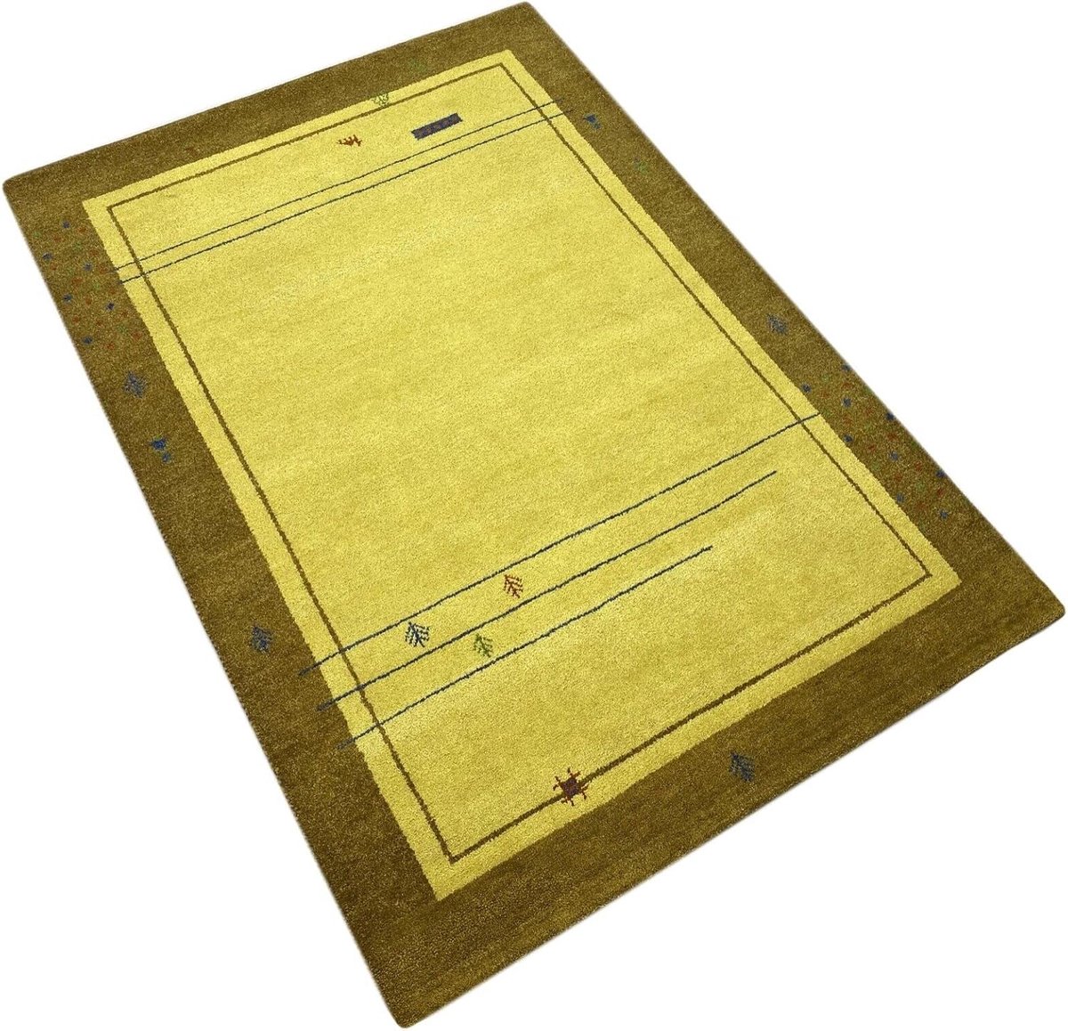 WR47 Tapijt, 100% wol, goud, compatibel met bruin/geel, handgeknoopt, 170 x 240 cm