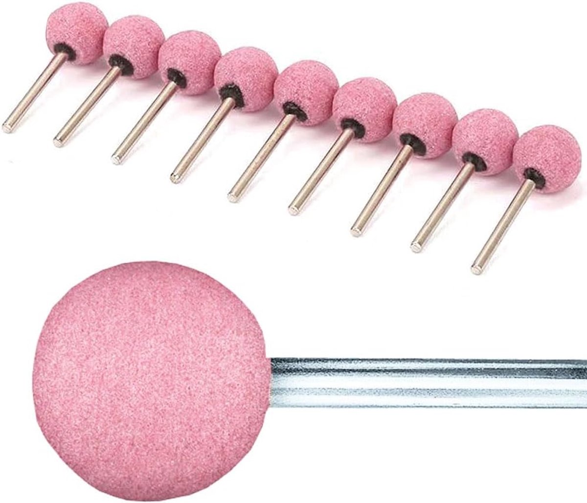 10ST Ballen Slijpbit 6mm x 16mm Gemonteerde Punten Slijpwielkop Chroom Korund Bol Rotatieboor voor Keramisch Steen Metaal DIY Schuurwerk (Roze)