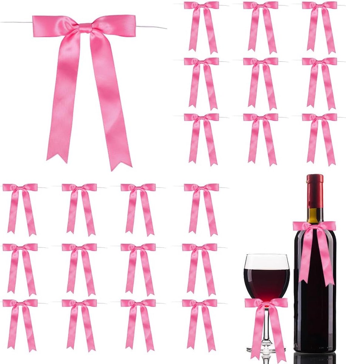 60 stuks Twist Tie Strik Roze Satijnen Lint Strikken Polyester Strik Ornament Accessoires voor Bruiloft Kerst Verjaardagsfeest Geschenkverpakking Craft DIY Fles Ballon Projecten 10,92x7,48
