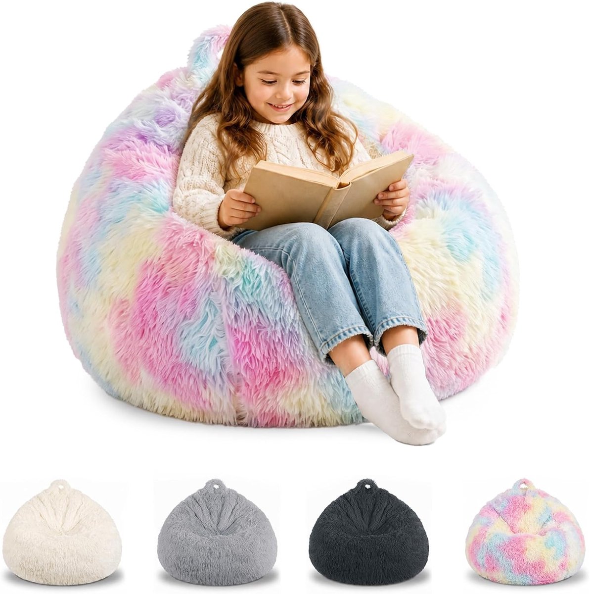 Zitzak van imitatiebont, tie-dye zitzak, voor binnen en buiten, knuffeldier beanbag voor volwassenen, alleen overtrek (geen vulling), 70 x 80 cm, gaming-zitzak (kleurrijk)