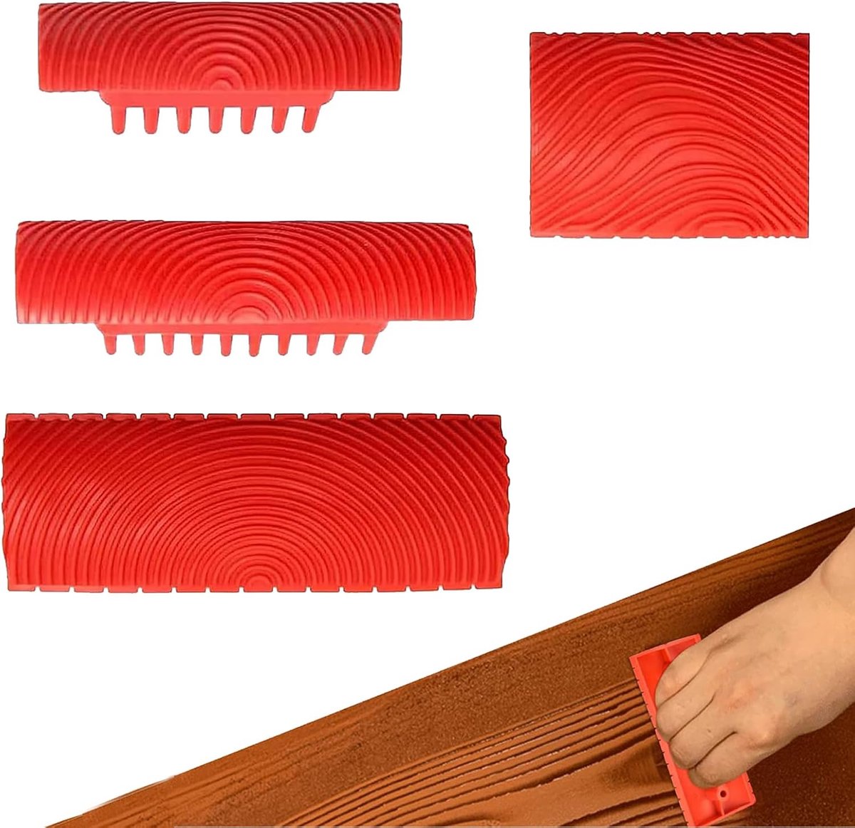 Schilderwerktuig, set van 4 stuks houtlijm schilderwerktuigen, houtlijm gereedschap, decoratie voor meubels, DIY wanddecoratie, gereedschap voor het beschilderen van houtnerf, voor het