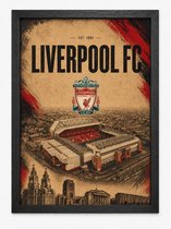 Liverpool FC Poster | Anfield Stadion & Liverpool Skyline | Inclusief Zwarte A3 Lijst | Voetbal Wanddecoratie
