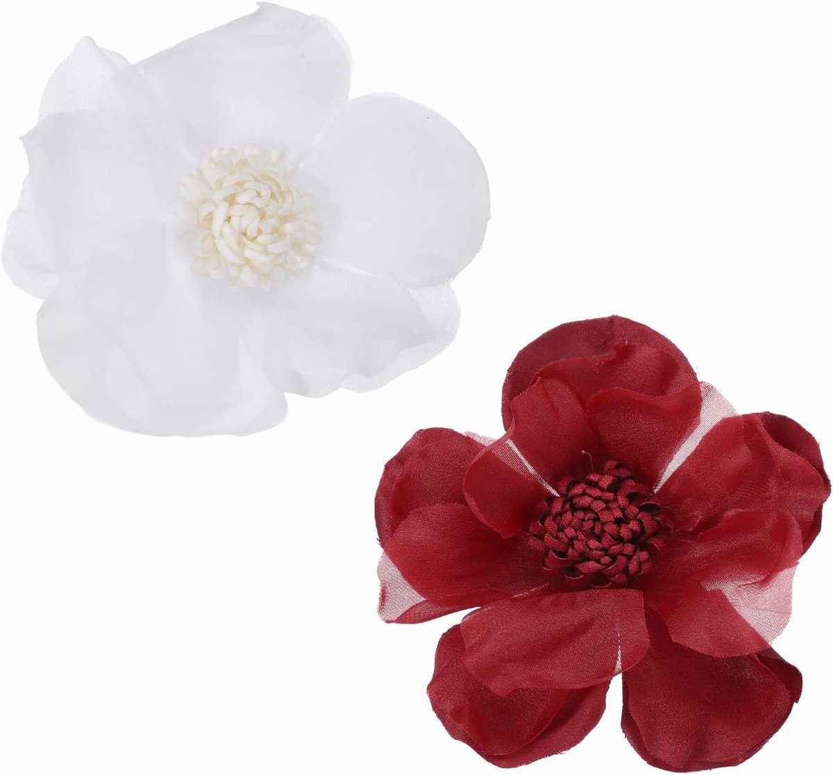 Broches spelden, 2 stuks elegante doek roos bloem grote broche sierlijke satijnen camelia corsage reversspeldjes voor vrouwen bruiloft kleding pak jurk, wit/wijnrood