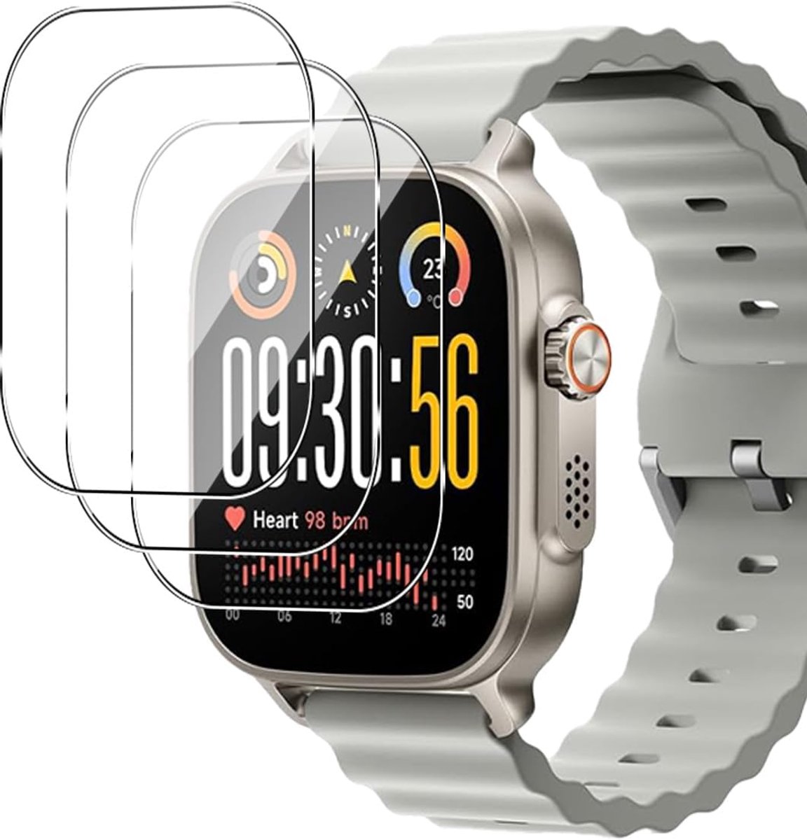 Beschermfolie voor Realme Watch 5, pantserglas, waterdichte geharde displaybescherming, 9H glasfolie HD, krasbestendige displaybeschermfolie, onbreekbaar, zonder luchtbellen, 3 stuks