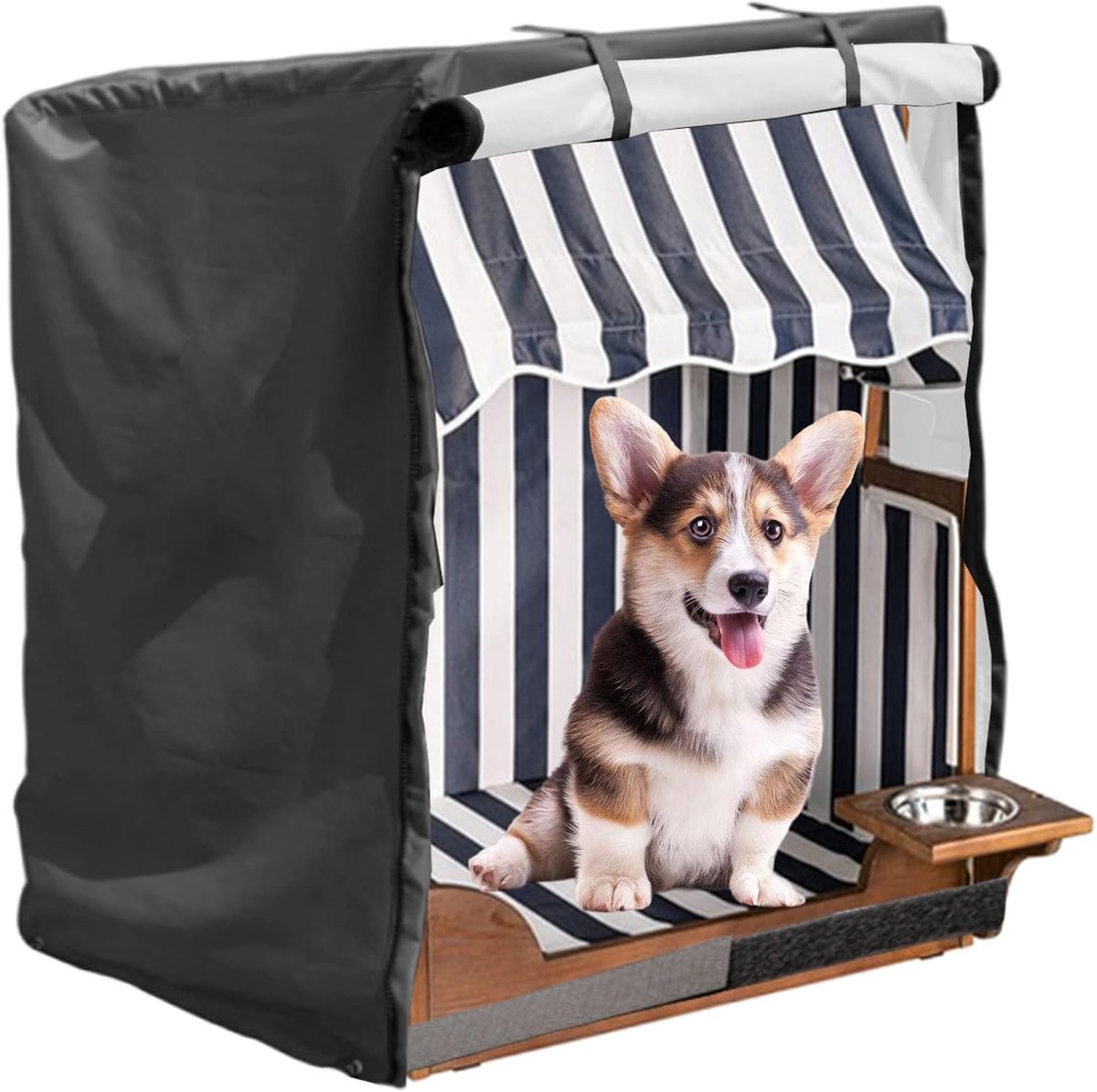 Beschermhoes voor hondenstrandstoel, hondenstrandstoel, beschermhoes voor strandstoel, honden/honden, waterdicht, met dubbele ritssluiting, 420D Oxford-weefsel, zwart (85 x 75 x 100 cm)