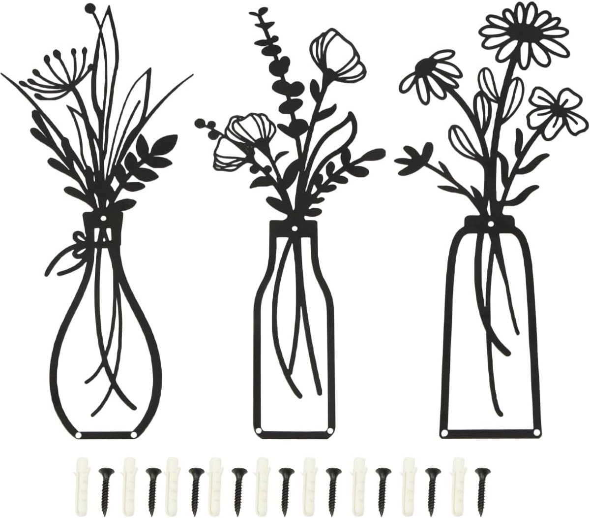 3 stuks metalen bloemen, wanddecoratie, metalen afbeeldingen, muurkunst, decoratie voor slaapkamers, woonkamers, badkamers, gangen, zwart