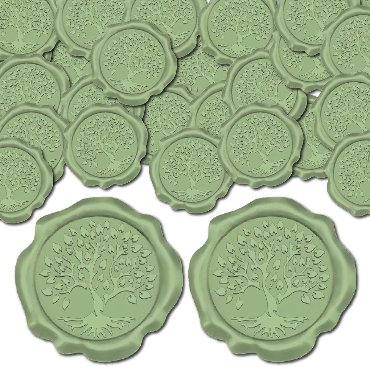 50 stks Levensboom Zelfklevende Envelop Afdichtingsstickers Donkergroen Wax Seal Decoratie voor Bruiloft Uitnodiging Decor Kerst Verjaardagsfeest Craft Scrapbook
