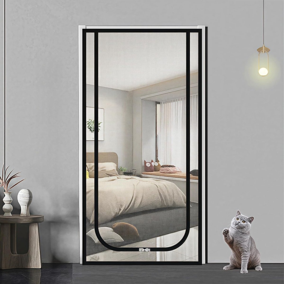 Balkondeur, kattenrooster, geschikt voor deurgrootte 90 cm x 210 cm, huisdierveilige vliegenhordeur, voorkomt het ontsnappen van katten, kattenrooster voor het introduceren van nieuwe