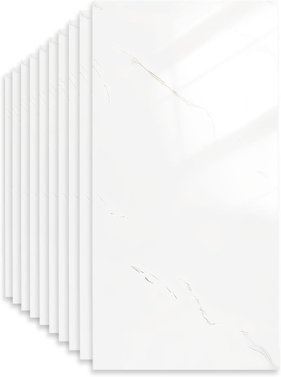 Marmer, zelfklevend 60x30cm, 10 stuks, wit
