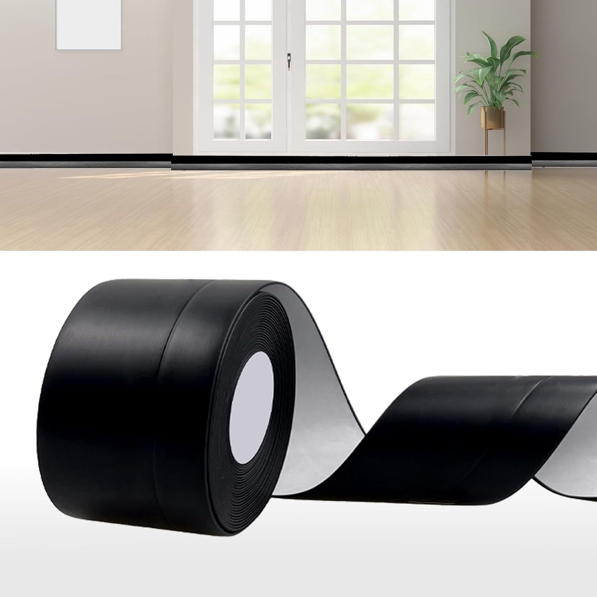 Plint, zelfklevend, zwart, 60 x 20 mm, 12 meter, PVC, zelfklevende sokkel, flexibele plint, zelfklevende voetlijst, flexibele knikhoek voor keuken, badkamer