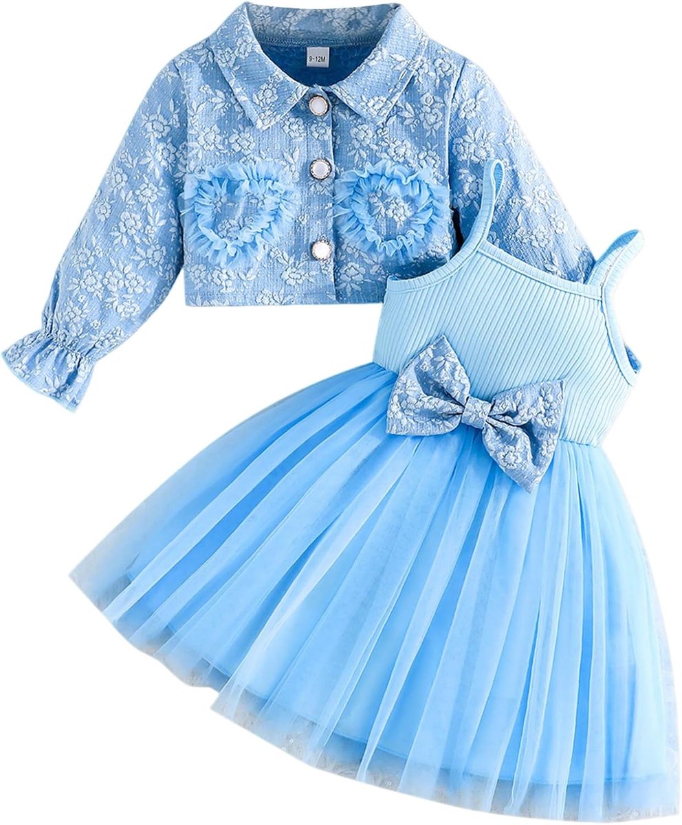 Baby Meisje Tutu Jurk met Vest Meisje Tule Mouwloze Jurk Bloemen Kant Jas Peuter Lange Mouw Outfit