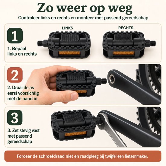 Fiets pedalen - Universeel - Anti slip - Trappers voor fiets met reflector - 14.2mm schroefdraad - 9/16 Inch -Zwart van Fiets. — afbeelding 2