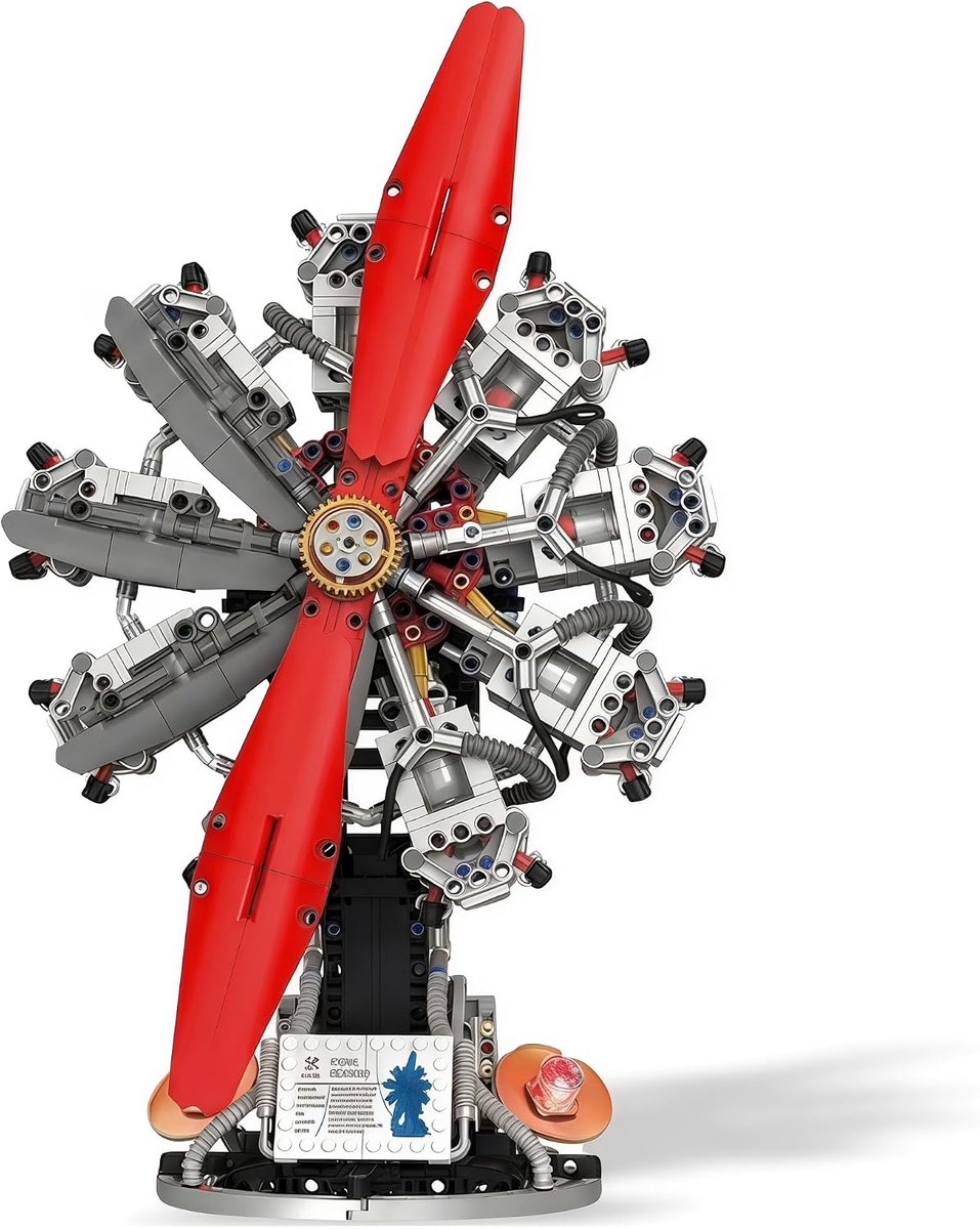 9-Cylinder Radiale Motor Bouwset, 1100 Delen met Propeller Plezier | 1100-Delen Radiale Motor Model met Elektrische Propeller, Gesimuleerde Zuigers en Master-Articulated Rod Mechanisme Voor
