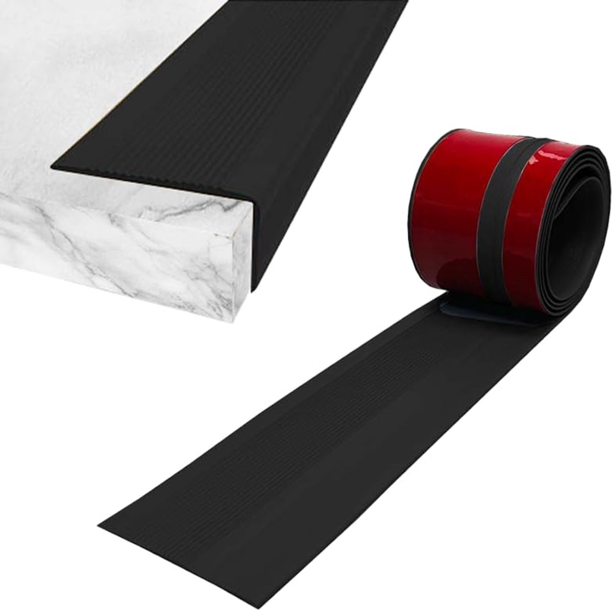 1 m Bullnose Trap, antislip neuzen, zelfklevende vinyl randstrip, antislip stapbekleding, PVC-rubber hoektraprand (76 x 35 mm, zwart)